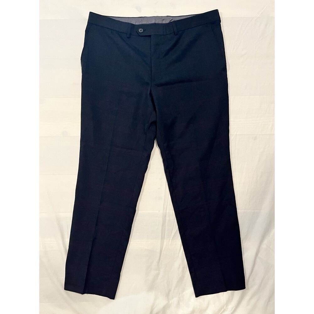 Madison Windowpane Plaid Wool Dress Pants Mens 36x30 Stretch Charcoal Red